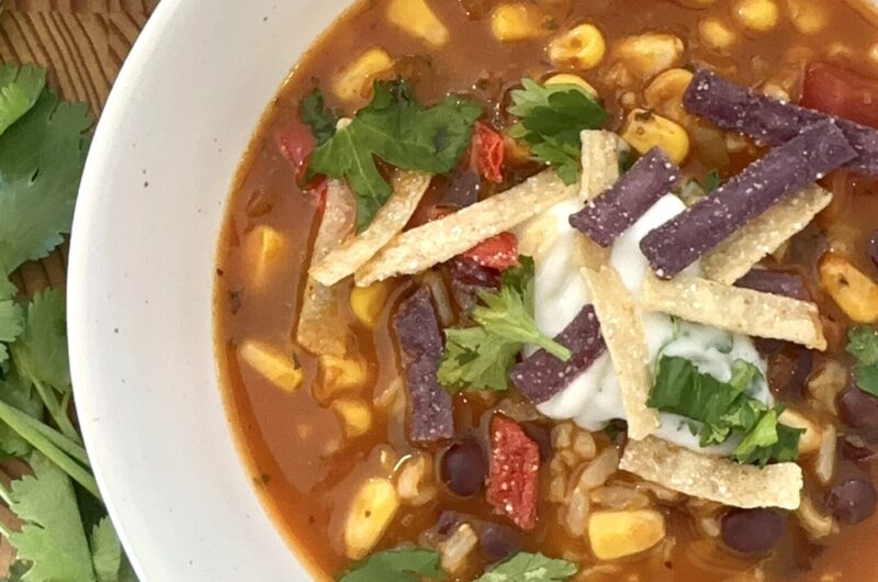 20-Minute Fiesta Soup with Cilantro Chile Cream